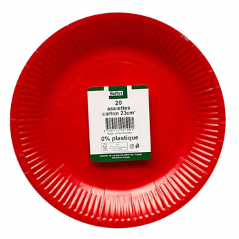 20 assiettes rouges en carton - 23cm