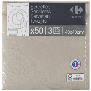 50 serviettes 3 plis taupe - 40cm