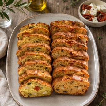 Duo de cakes tranchés tomate feta et poulet curry