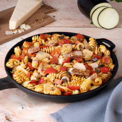 Pâtes radiatori au poulet, chorizo et fromage italien