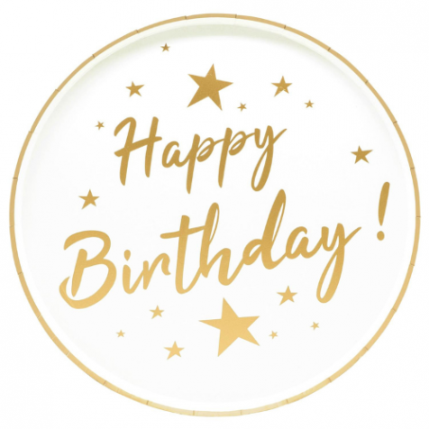 6 assiettes Happy Birthday Or